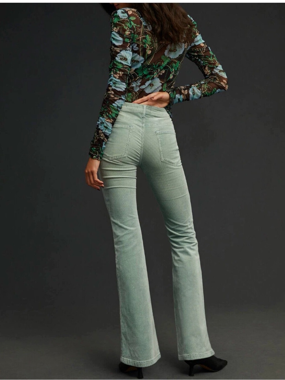 🌿 Anthropologie Pilcro The Icon Corduroy Flare Low Rise‎ Pants Green Size 26 - Picture 2 of 14